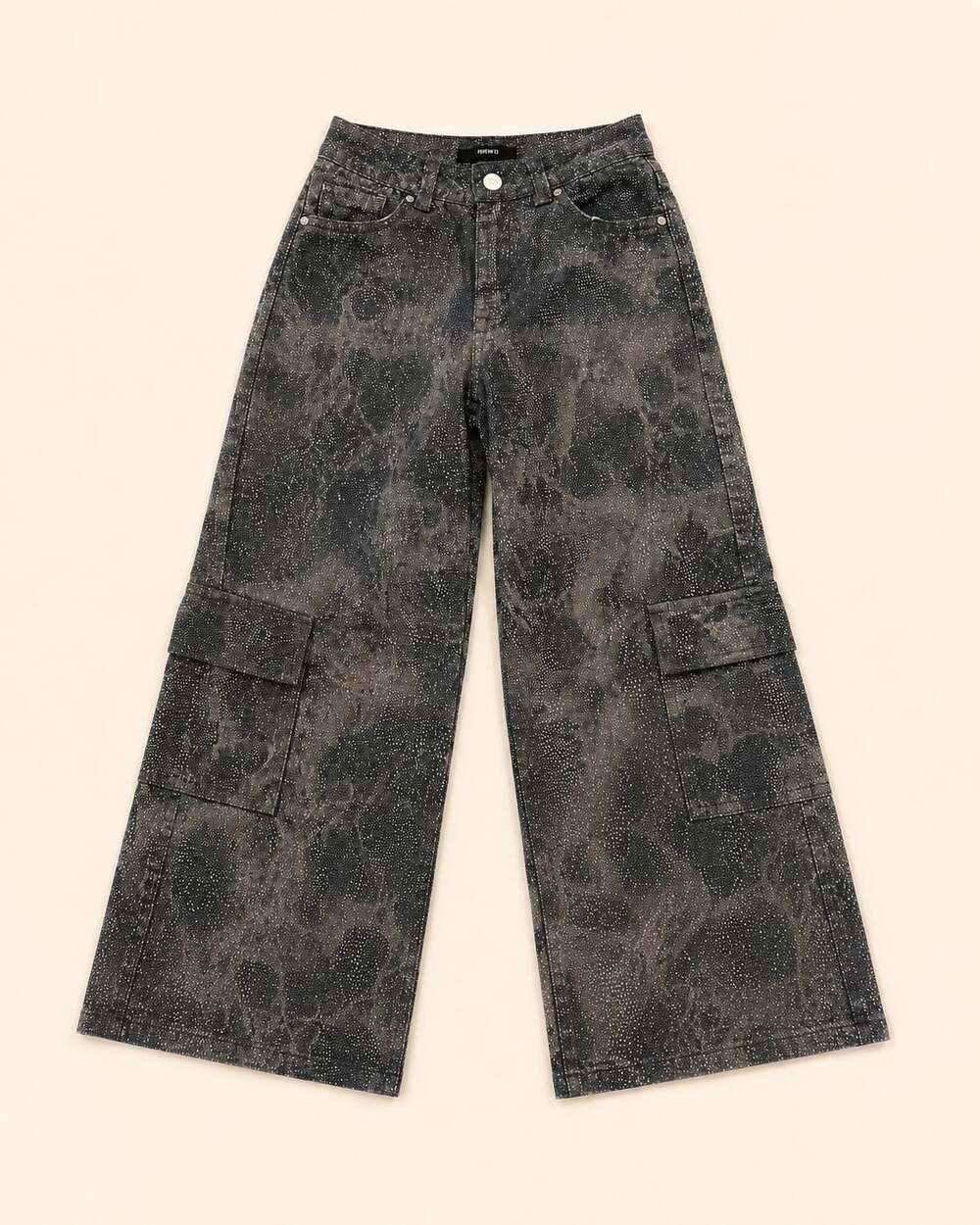 Forever‎ 21 Y2K Grunge Cargo Pants Acid Wash Wide Leg XS